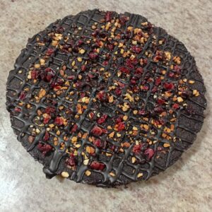 Pizza de Chocolate sin Azucar con Almendra y Arandano 76% Cacao 25 cm